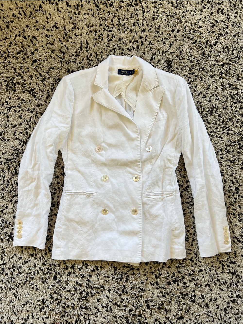 Polo Ralph Lauren Double Breasted White 100% Linen Blazer Coat Womens 4